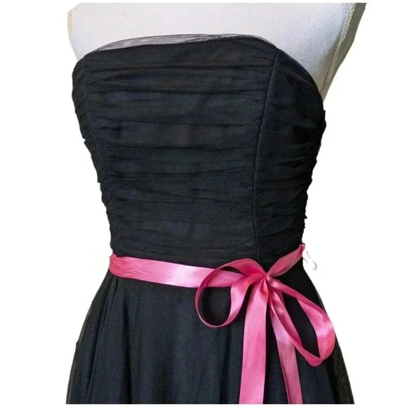 Cache VTG 90s Y2K Black Strapless Tulle Mesh Handkerchief Hem Dress Ruched Goth - Picture 4 of 8